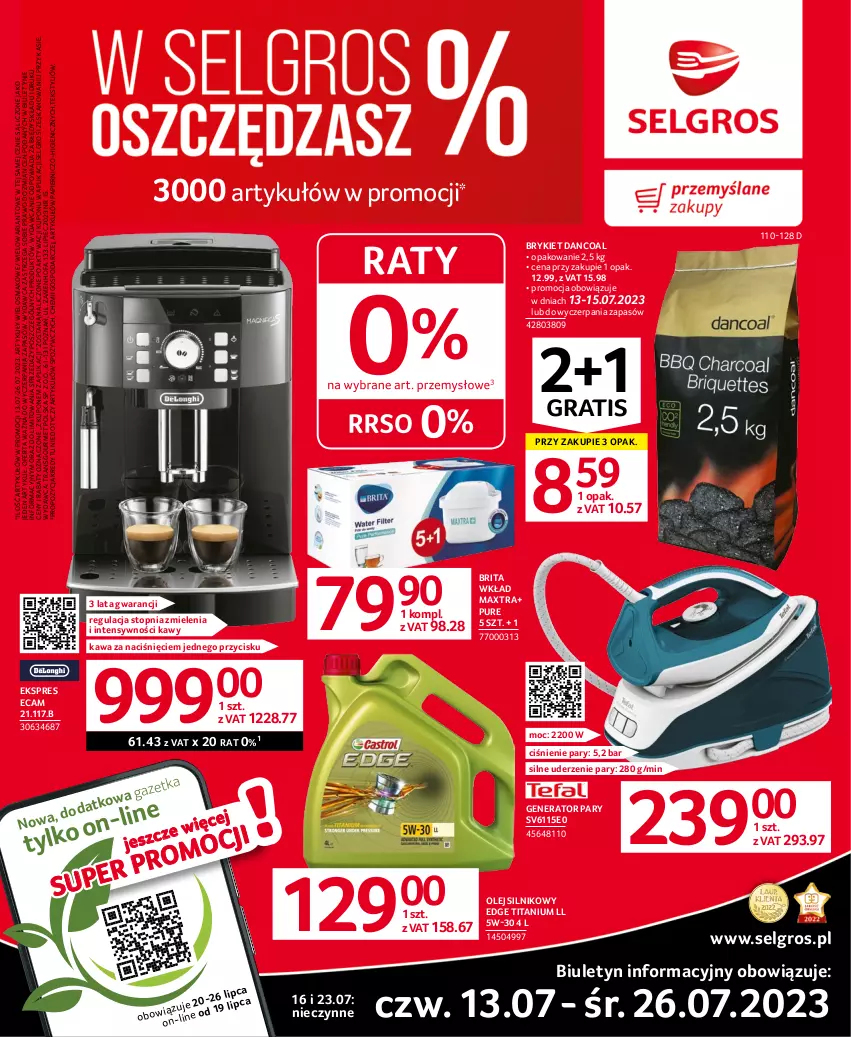 Gazetka promocyjna Selgros - Oferta przemysłowa - ważna 13.07 do 26.07.2023 - strona 1 - produkty: Brit, Brita, Fa, Generator pary, Gra, Kawa, LG, Olej, Olej silnikowy, Papier, Piec, Pur, Top, Tran