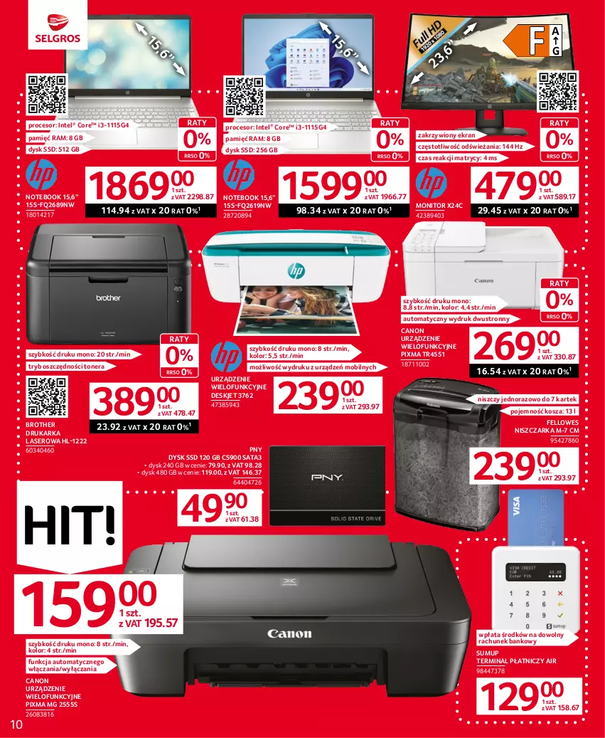 Gazetka promocyjna Selgros - Oferta przemysłowa - ważna 13.07 do 26.07.2023 - strona 10 - produkty: Brother, Canon, Drukarka, Intel, Kosz, Mobil, Monitor, Niszczarka, Notebook, Procesor, Ser, Urządzenie wielofunkcyjne