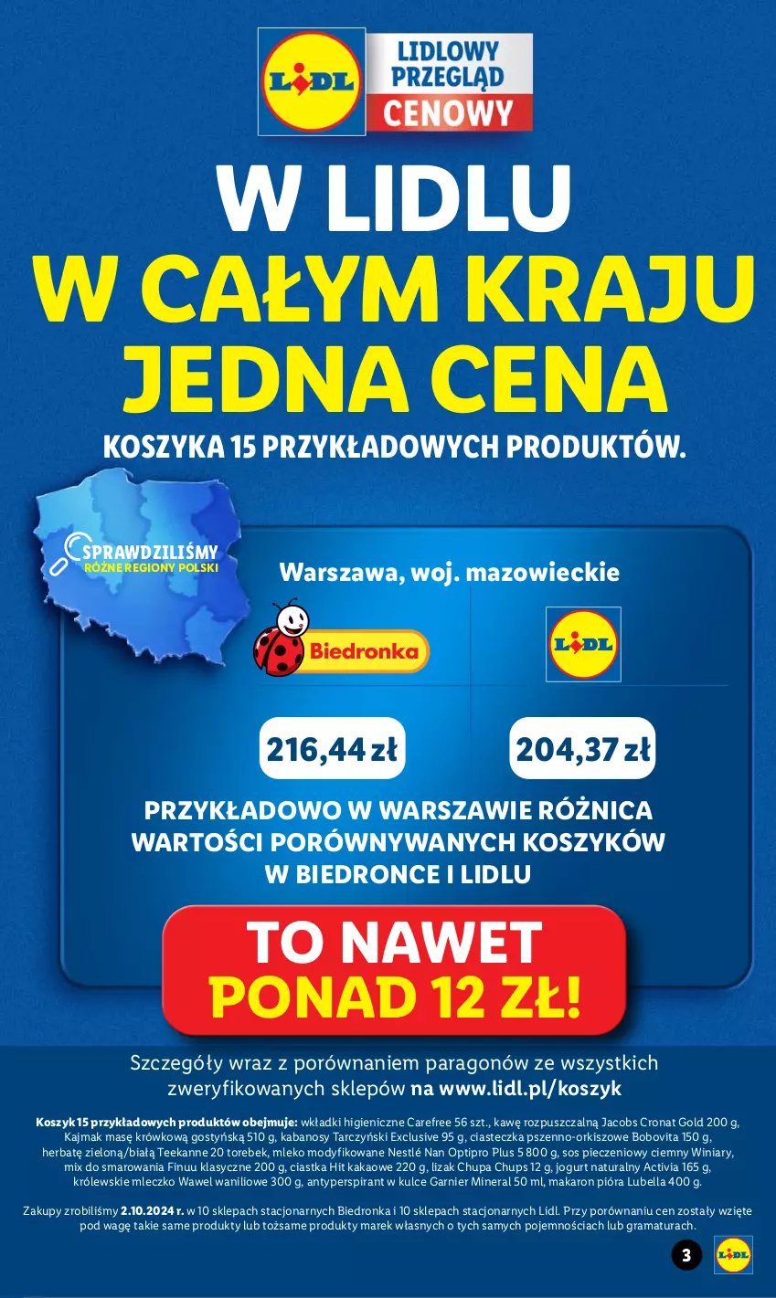 Gazetka promocyjna Lidl - GAZETKA - ważna 04.11 do 09.11.2024 - strona 3 - produkty: Activia, Antyperspirant, Bell, Bella, BoboVita, Carefree, Chupa Chups, Ciastka, Dron, Finuu, Garnier, Gra, Jacobs, Jogurt, Jogurt naturalny, Kabanos, Kakao, Kosz, Królewski, Królewskie Mleczko, Lubella, Makaron, Mleczko, Mleko, Mleko modyfikowane, NAN Optipro, Nestlé, Piec, Por, Rama, Sos, Sos pieczeniowy, Tarczyński, Teekanne, Wawel, Winiary, Wkładki