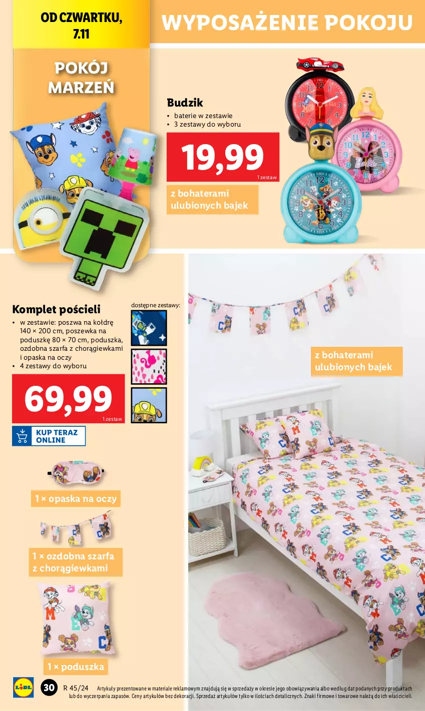 Gazetka promocyjna Lidl - GAZETKA - ważna 04.11 do 09.11.2024 - strona 32 - produkty: Budzik, Fa, Komplet pościeli, Opaska, Opaska na oczy, Poduszka, Pościel, Poszewka, Tera