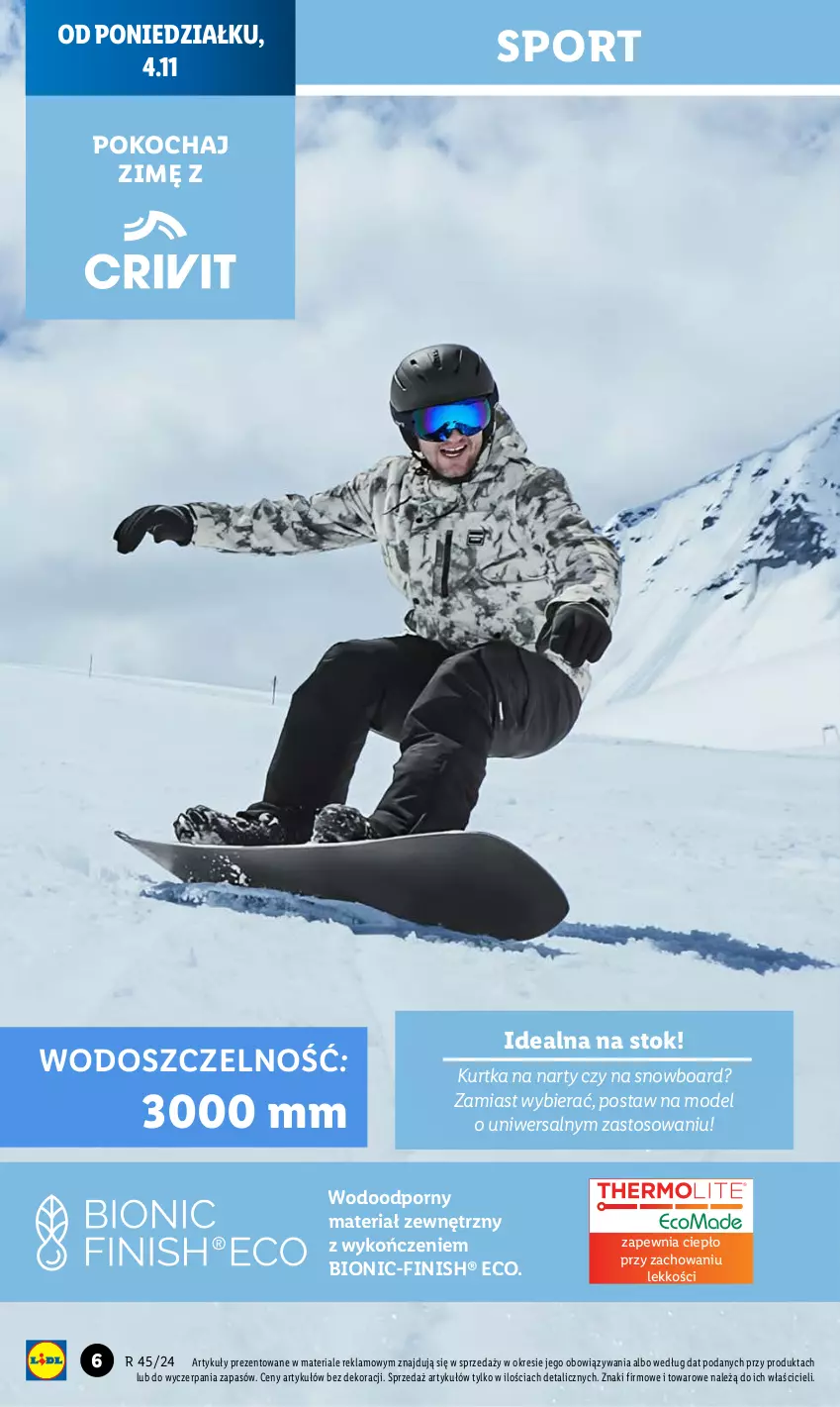 Gazetka promocyjna Lidl - GAZETKA - ważna 04.11 do 09.11.2024 - strona 6 - produkty: Finish, Koc, Kurtka, Narty, Por, Snowboard, Sport