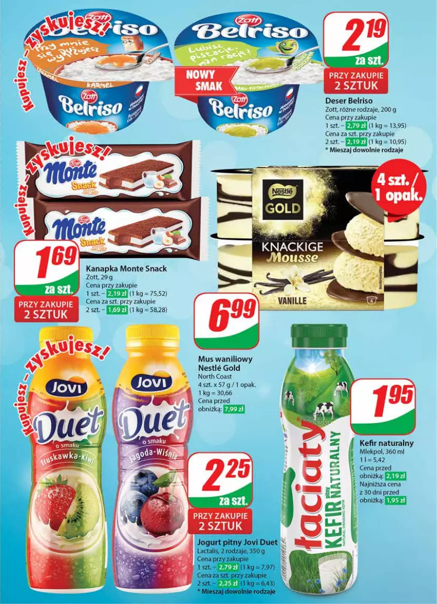 Gazetka promocyjna Dino - Gazetka 33 / 2024 - ważna 14.08 do 20.08.2024 - strona 35 - produkty: Belriso, Deser, Jogurt, Jogurt pitny, Kefir, Kefir naturalny, Monte, Mus, Ser, Zott