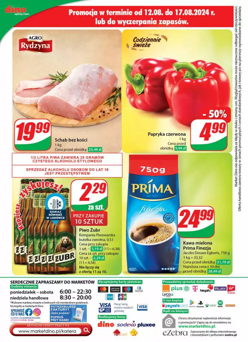 Gazetka promocyjna Dino - Gazetka 33 / 2024 - ważna 14.08 do 20.08.2024 - strona 65 - produkty: Jacobs, Kawa, Kawa mielona, Papryka, Papryka czerwona, Perfum, Piwo, Prima, Schab bez kości, Ser, Tera