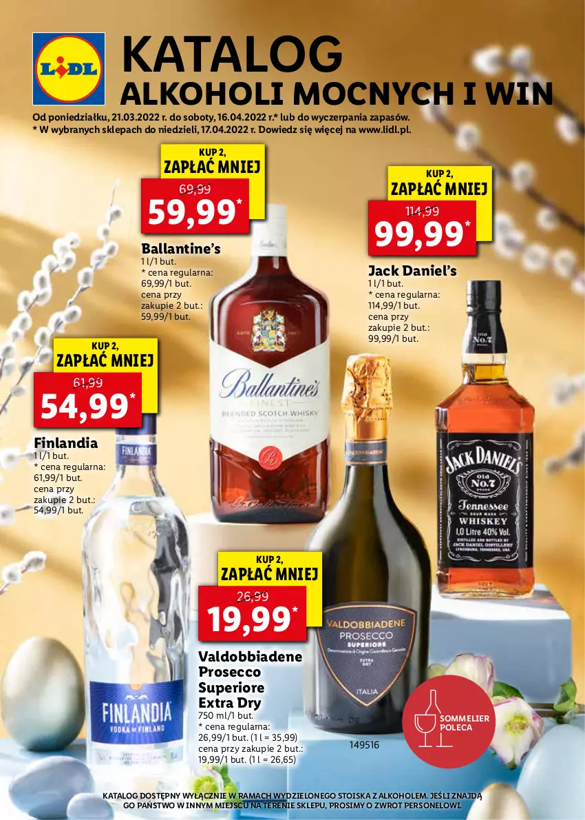 Gazetka promocyjna Lidl - KATALOG ALKOHOLI MOCNYCH I WIN - ważna 21.03 do 17.04.2022 - strona 1 - produkty: Alkohole, Finlandia, Prosecco, Rama