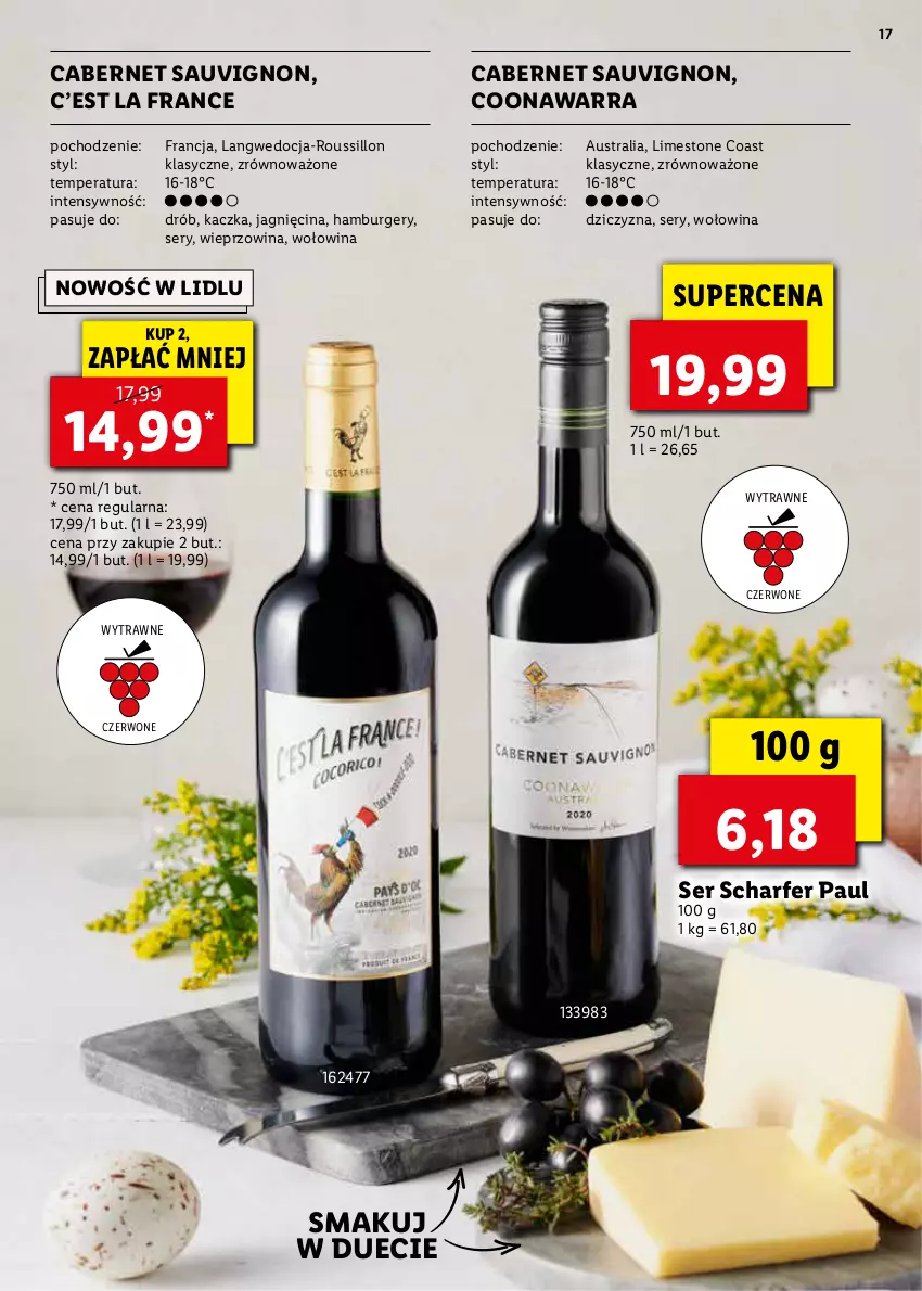 Gazetka promocyjna Lidl - KATALOG ALKOHOLI MOCNYCH I WIN - ważna 21.03 do 17.04.2022 - strona 17 - produkty: Burger, Cabernet Sauvignon, Drób, Dziczyzna, Hamburger, Kaczka, Ser, Wieprzowina, Wołowina