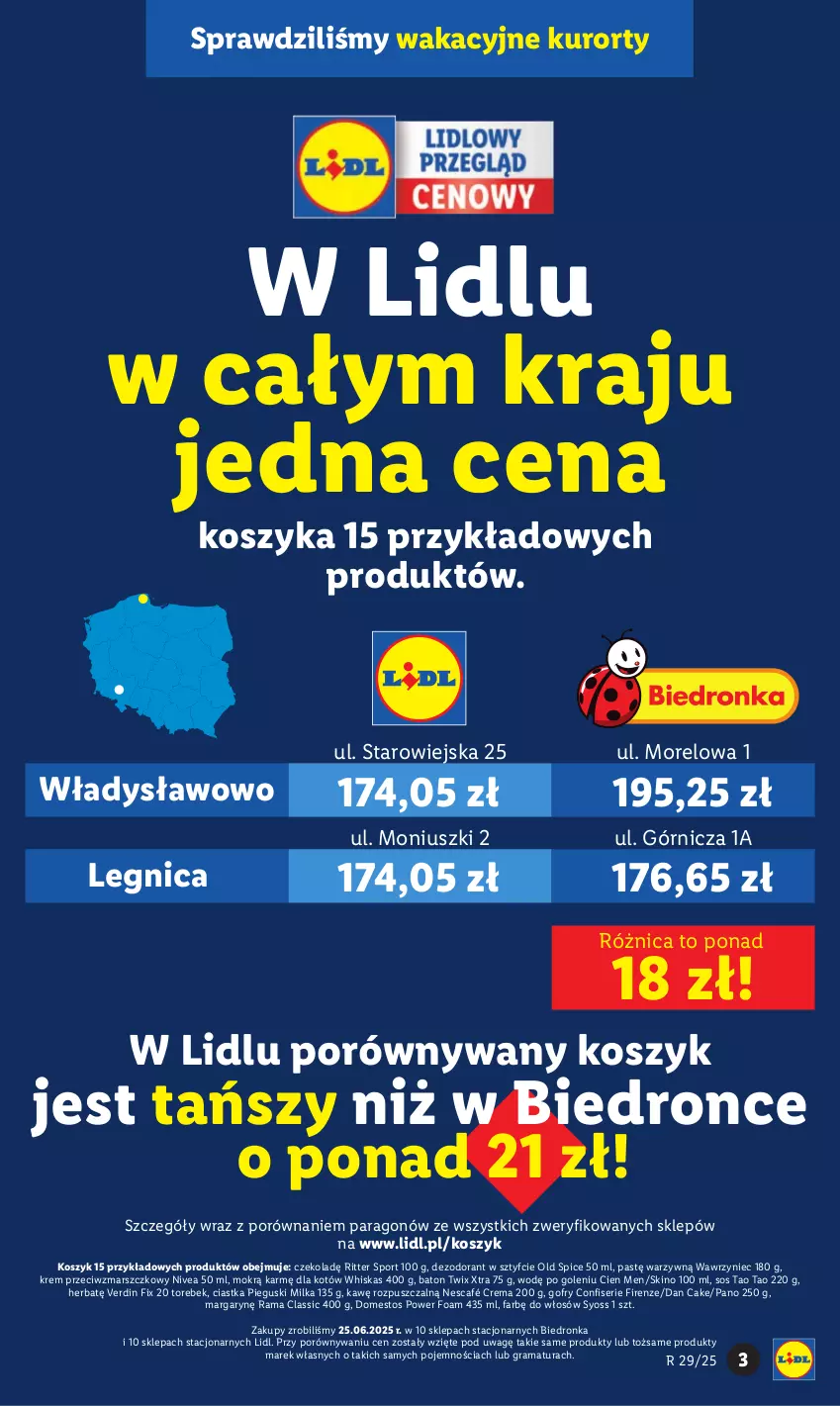 Gazetka promocyjna Lidl - GAZETKA - ważna 17.07 do 19.07.2025 - strona 3 - produkty: Baton, Ciastka, Dan Cake, Dezodorant, Domestos, Dron, Fa, Gofry, Gra, Kosz, Krem przeciwzmarszczkowy, Mars, Milka, Nescafé, Nivea, Old Spice, Por, Rama, Ritter Sport, Ser, Sos, Sport, Syoss, Twix, Whiskas