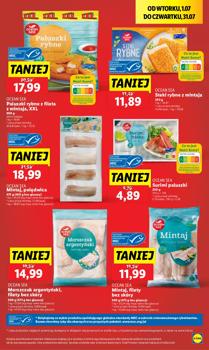 Gazetka promocyjna Lidl - GAZETKA - ważna 17.07 do 19.07.2025 - strona 35 - produkty: Lazur, Mintaj, Paluszki rybne, Polędwica, Stek, Surimi