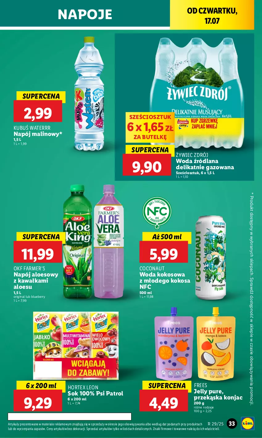 Gazetka promocyjna Lidl - GAZETKA - ważna 17.07 do 19.07.2025 - strona 41 - produkty: Fa, Gin, Hortex, Kawa, Kokos, Kubuś, Kubuś Waterrr, LANA, Leon, Napój, Napoje, Psi Patrol, Pur, Sok, Woda