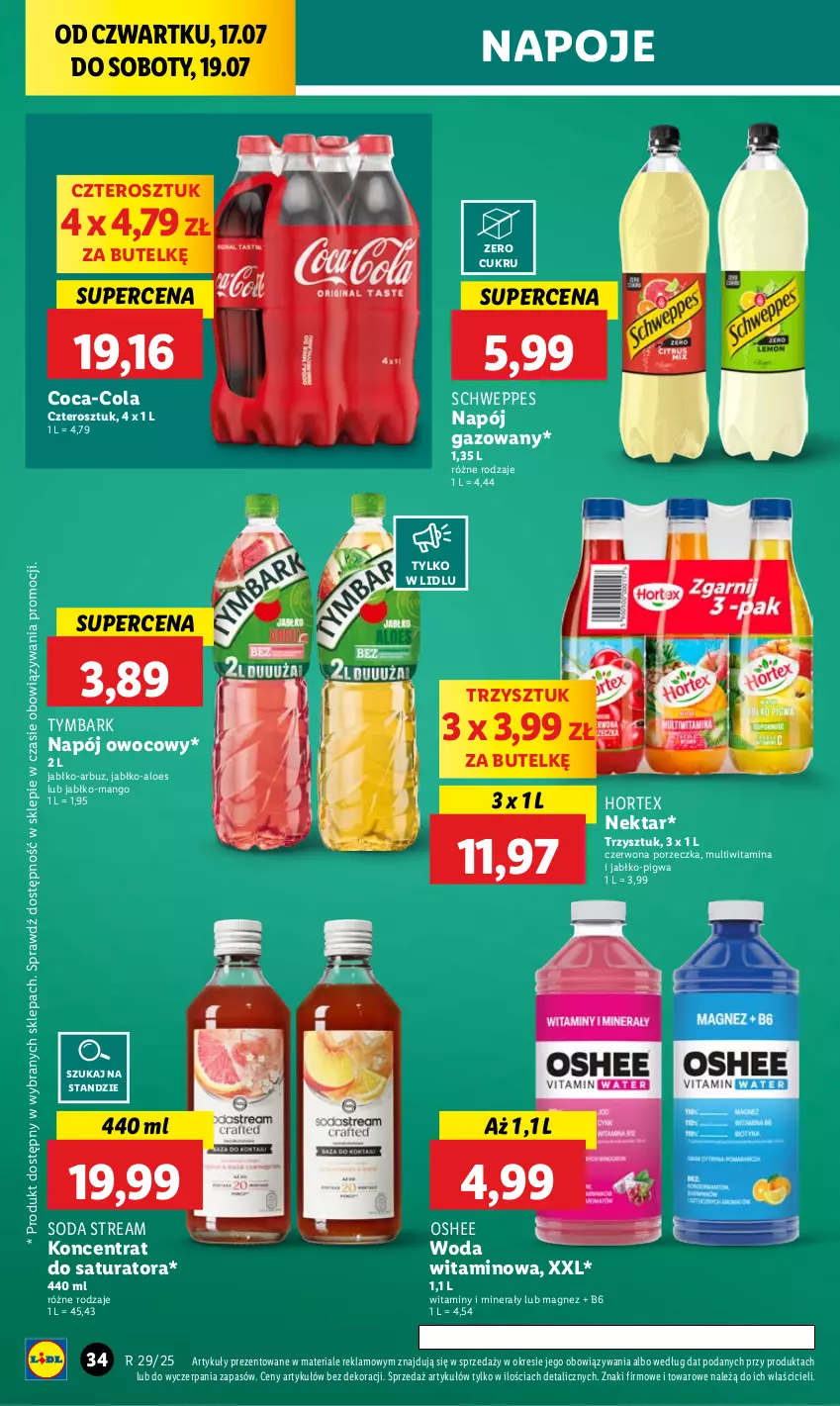 Gazetka promocyjna Lidl - GAZETKA - ważna 17.07 do 19.07.2025 - strona 42 - produkty: Arbuz, Coca-Cola, Hortex, Magnez, Mango, Napój, Napój gazowany, Napoje, Nektar, Oshee, Por, Schweppes, Tymbark, Woda