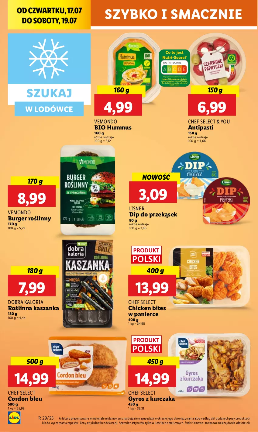 Gazetka promocyjna Lidl - GAZETKA - ważna 17.07 do 19.07.2025 - strona 52 - produkty: Burger, Cordon Bleu, Gyros, Hummus, Kasza, Kaszanka, Kurczak, Lisner, Mus