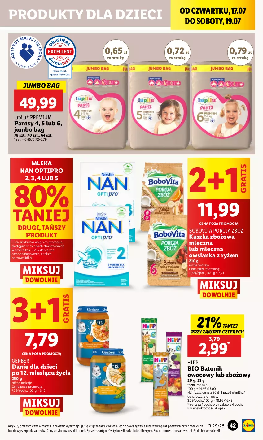 Gazetka promocyjna Lidl - GAZETKA - ważna 17.07 do 19.07.2025 - strona 53 - produkty: Baton, Bio Batonik, BoboVita, Danie dla dzieci, Dzieci, Gerber, Gra, HiPP, Hipp Bio, NAN Optipro, O Bag, Owsianka, Por, Ryż, Tonik
