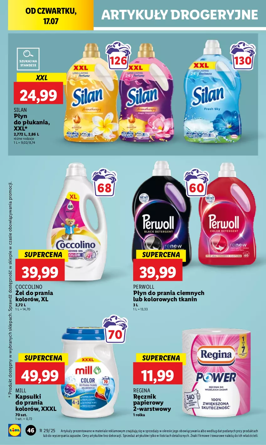 Gazetka promocyjna Lidl - GAZETKA - ważna 17.07 do 19.07.2025 - strona 58 - produkty: Coccolino, Gin, Kapsułki do prania, Papier, Perwoll, Płyn do płukania, Płyn do prania, Ręcznik, Silan