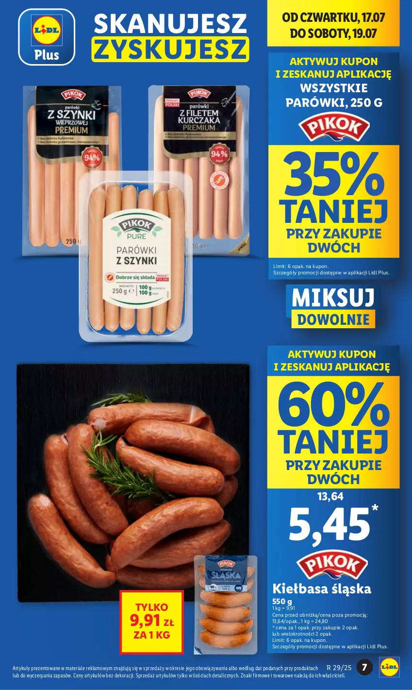 Gazetka promocyjna Lidl - GAZETKA - ważna 17.07 do 19.07.2025 - strona 7 - produkty: Kiełbasa, Kiełbasa śląska, Parówki