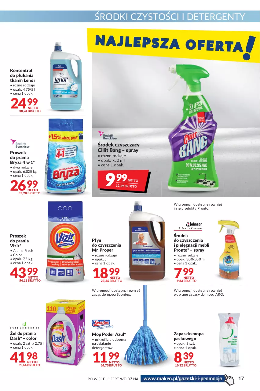 Gazetka promocyjna Makro - [Oferta promocyjna] Artykuły spożywcze i przemysłowe - ważna 07.01 do 24.01.2022 - strona 17 - produkty: Bryza, Cillit Bang, Lenor, Mop, Mr. Proper, Por, Pronto, Proszek do prania, Vizir