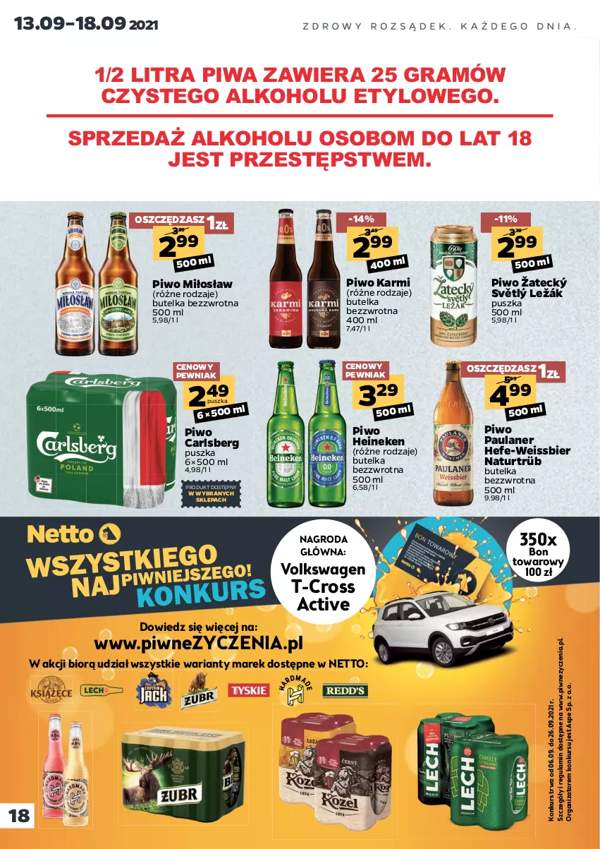 Gazetka promocyjna Netto - Gazetka spożywcza - ważna 13.09 do 18.09.2021 - strona 18 - produkty: Carlsberg, Gra, Heineken, Karmi, Piwa, Piwo