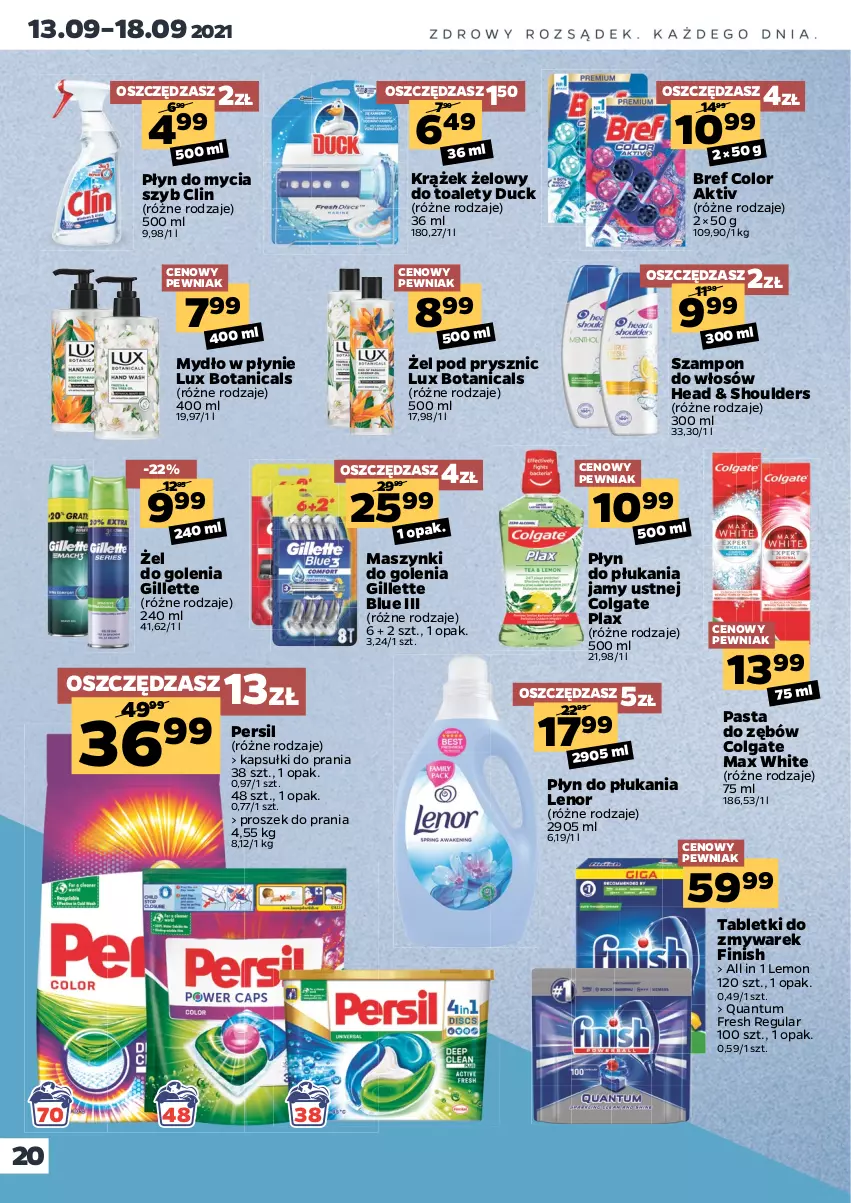 Gazetka promocyjna Netto - Gazetka spożywcza - ważna 13.09 do 18.09.2021 - strona 20 - produkty: Bref, Clin, Colgate, Duck, Finish, Gillette, Kapsułki do prania, Lenor, LG, Mydło, Mydło w płynie, Pasta do zębów, Persil, Płyn do mycia, Płyn do płukania, Płyn do płukania jamy ustnej, Proszek do prania, Szampon, Tablet