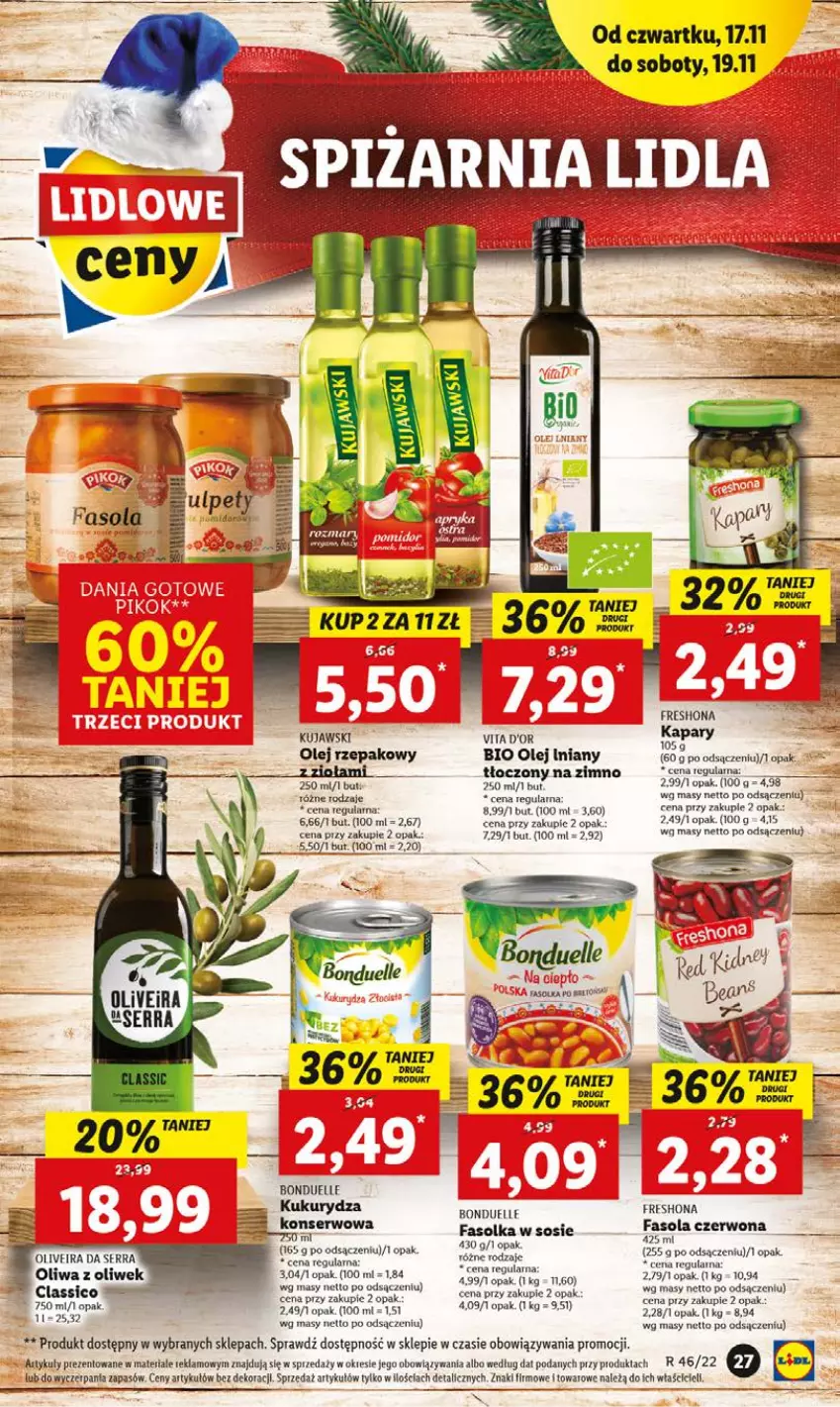 Gazetka promocyjna Lidl - GAZETKA - ważna 17.11 do 19.11.2022 - strona 27 - produkty: Bonduelle, Fa, Fasola, Kujawski, Kukurydza, Olej, Olej iniany, Olej rzepakowy, Oliwa z oliwek, Ser, Sos