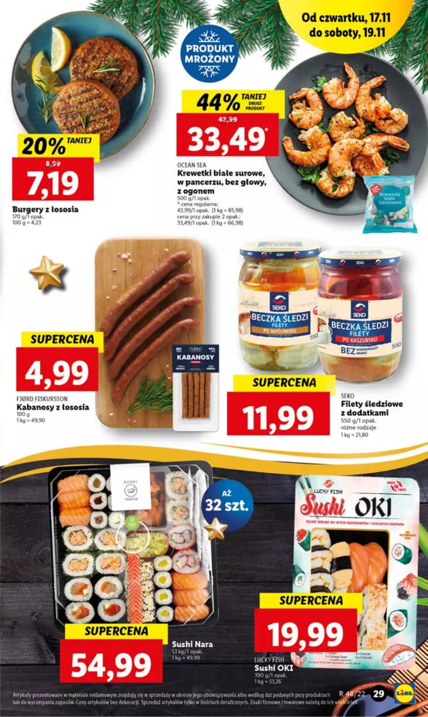 Gazetka promocyjna Lidl - GAZETKA - ważna 17.11 do 19.11.2022 - strona 29 - produkty: Burger, Kabanos, Krewetki, SEKO, Sos