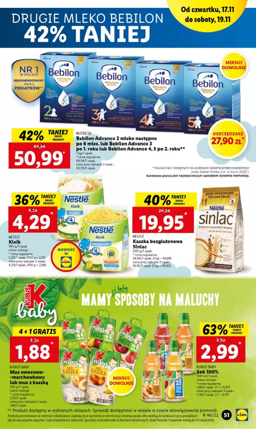 Gazetka promocyjna Lidl - GAZETKA - ważna 17.11 do 19.11.2022 - strona 51 - produkty: AEG, BEBILON, Karmi, Kubuś, Mleko, Mleko Bebilon, O nas, Sinlac