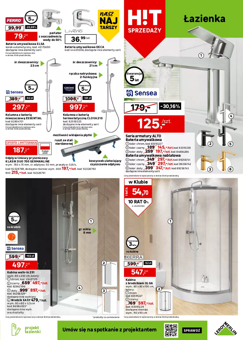 Gazetka promocyjna Leroy Merlin - Gazetka Leroy Merlin - ważna 04.09 do 24.09.2024 - strona 11 - produkty: Bateria, Bateria umywalkowa, Brodzik, Gres, Gres szkliwiony, Klej, Kosz, LG, Por, Ser, Termos