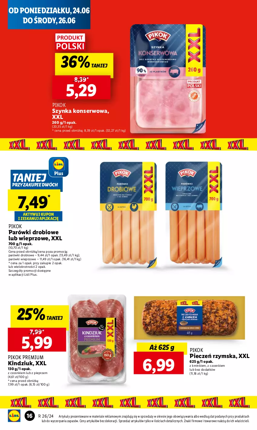 Gazetka promocyjna Lidl - GAZETKA - ważna 24.06 do 26.06.2024 - strona 18 - produkty: Kindziuk, Parówki, Piec, Pieczeń rzymska, Pieprz, PIKOK, Ser, Szynka, Szynka konserwowa