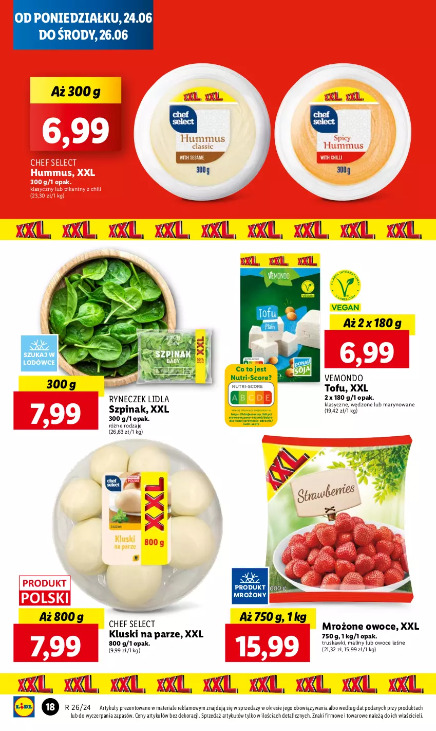 Gazetka promocyjna Lidl - GAZETKA - ważna 24.06 do 26.06.2024 - strona 20 - produkty: Hummus, Kluski na parze, Maliny, Mus, Owoce, Szpinak, Tofu, Truskawki