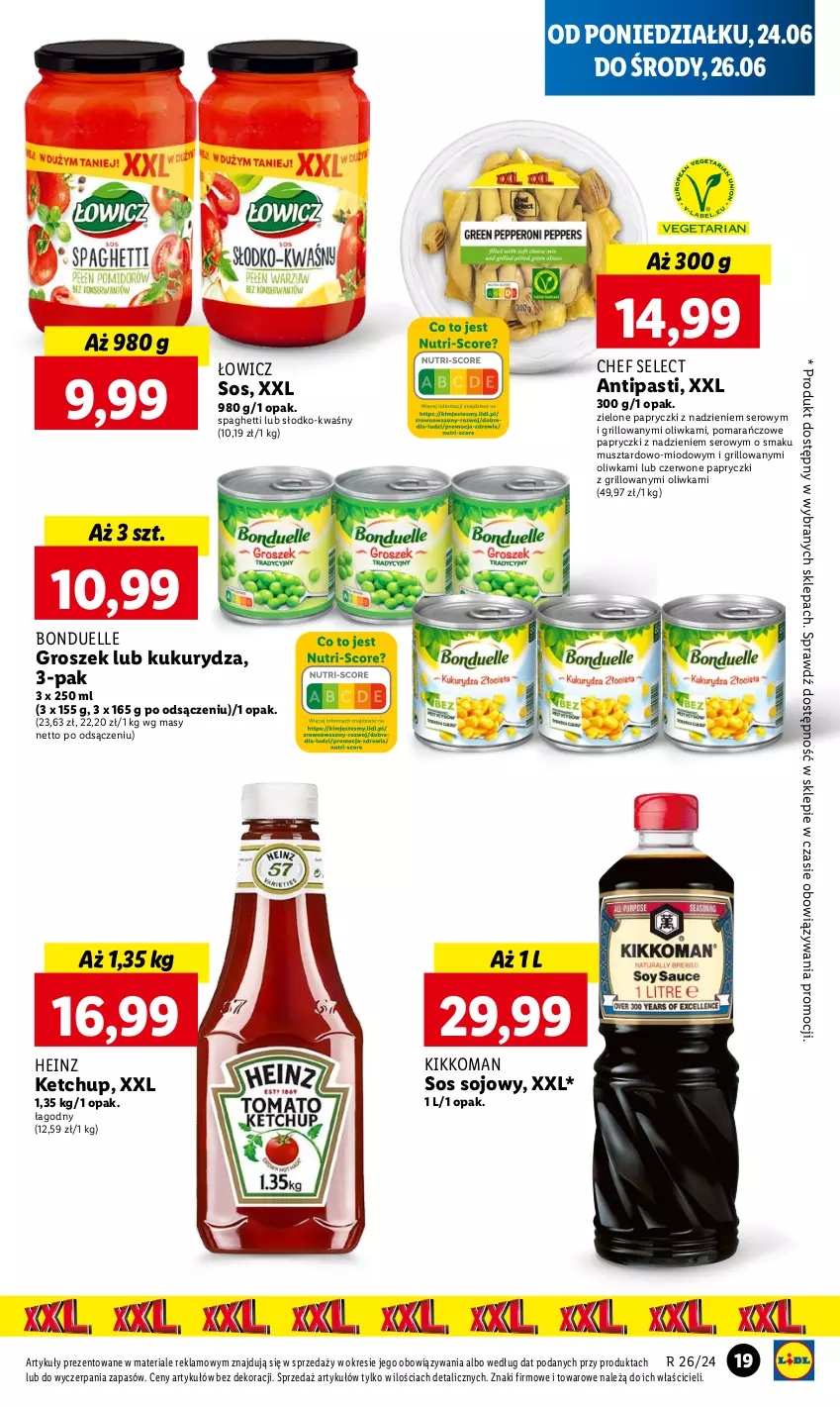 Gazetka promocyjna Lidl - GAZETKA - ważna 24.06 do 26.06.2024 - strona 21 - produkty: Bonduelle, Grill, Groszek, Heinz, Ketchup, Kukurydza, Mus, Ser, Sos, Sos sojowy, Spaghetti