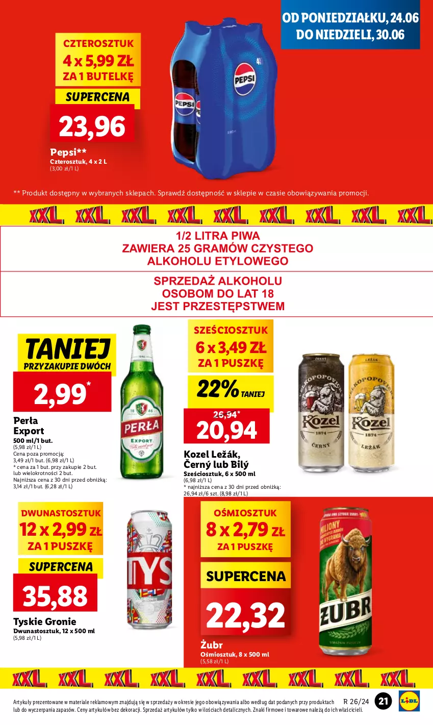 Gazetka promocyjna Lidl - GAZETKA - ważna 24.06 do 26.06.2024 - strona 23 - produkty: Kozel, Pepsi, Perła, Por, Tyskie