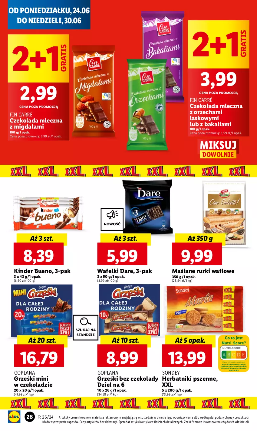 Gazetka promocyjna Lidl - GAZETKA - ważna 24.06 do 26.06.2024 - strona 28 - produkty: Czekolada, Czekolada mleczna, Goplana, Gra, Grześki, Herbatniki, Kinder, Kinder Bueno, LANA, Rurki