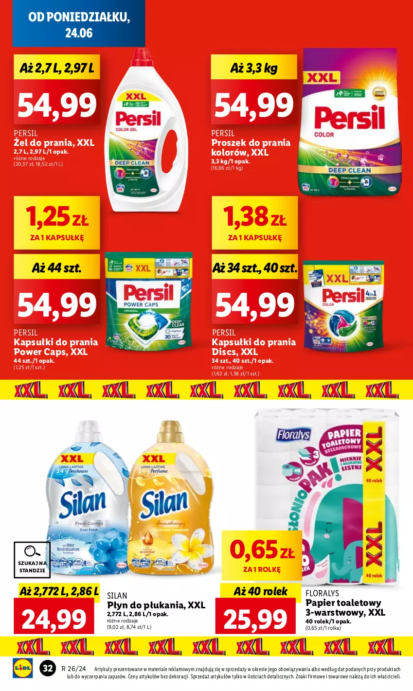 Gazetka promocyjna Lidl - GAZETKA - ważna 24.06 do 26.06.2024 - strona 34 - produkty: Flora, Kapsułki do prania, Papier, Papier toaletowy, Persil, Płyn do płukania, Proszek do prania, Silan