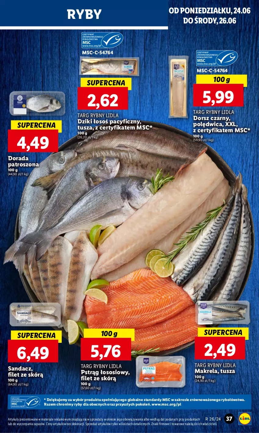 Gazetka promocyjna Lidl - GAZETKA - ważna 24.06 do 26.06.2024 - strona 41 - produkty: Dorsz, Polędwica, Pstrąg, Pstrąg łososiowy, Sandacz, Sos, Tusz