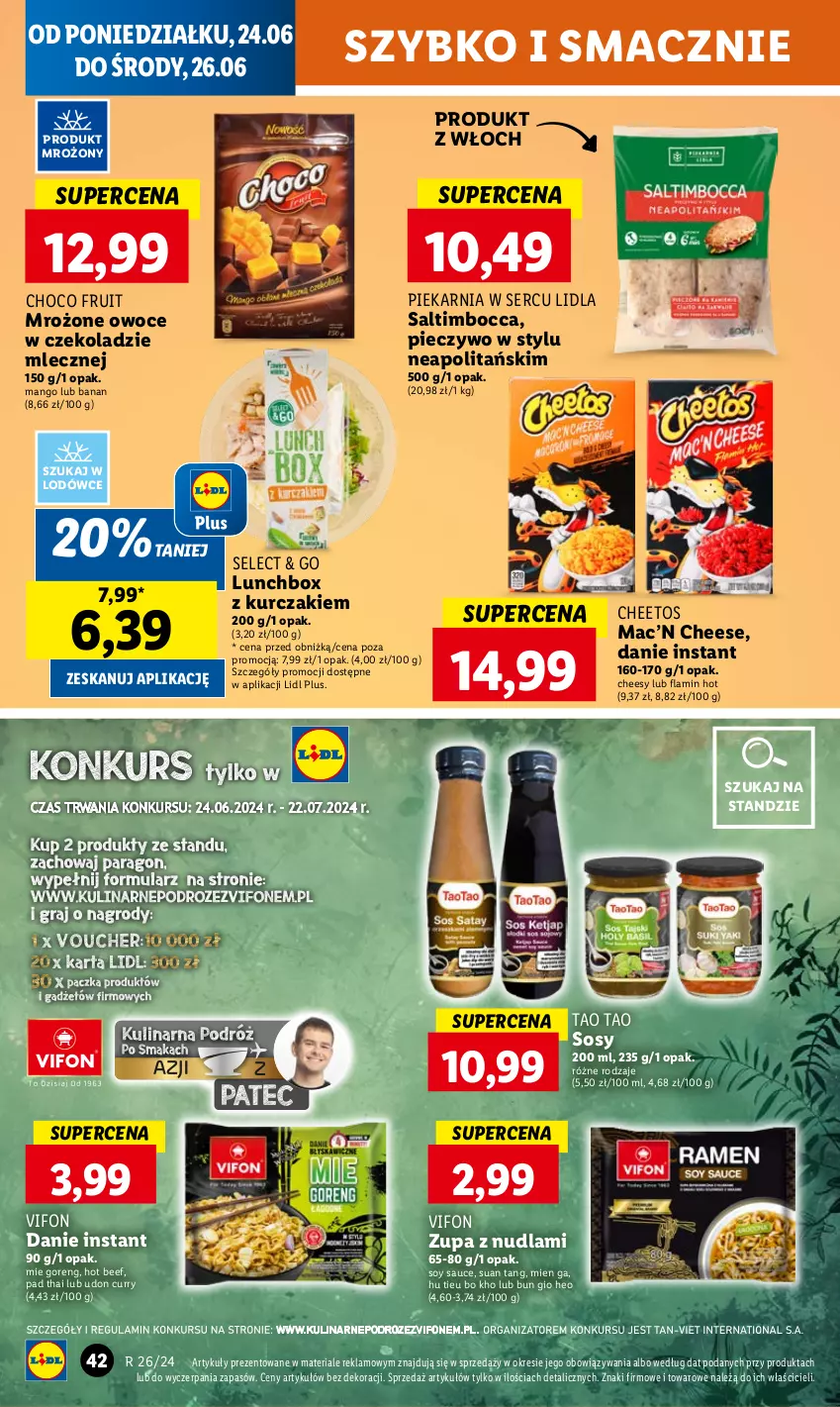 Gazetka promocyjna Lidl - GAZETKA - ważna 24.06 do 26.06.2024 - strona 48 - produkty: Cheetos, Kurczak, Mango, Owoce, Piec, Pieczywo, Ser, Sos, Zupa