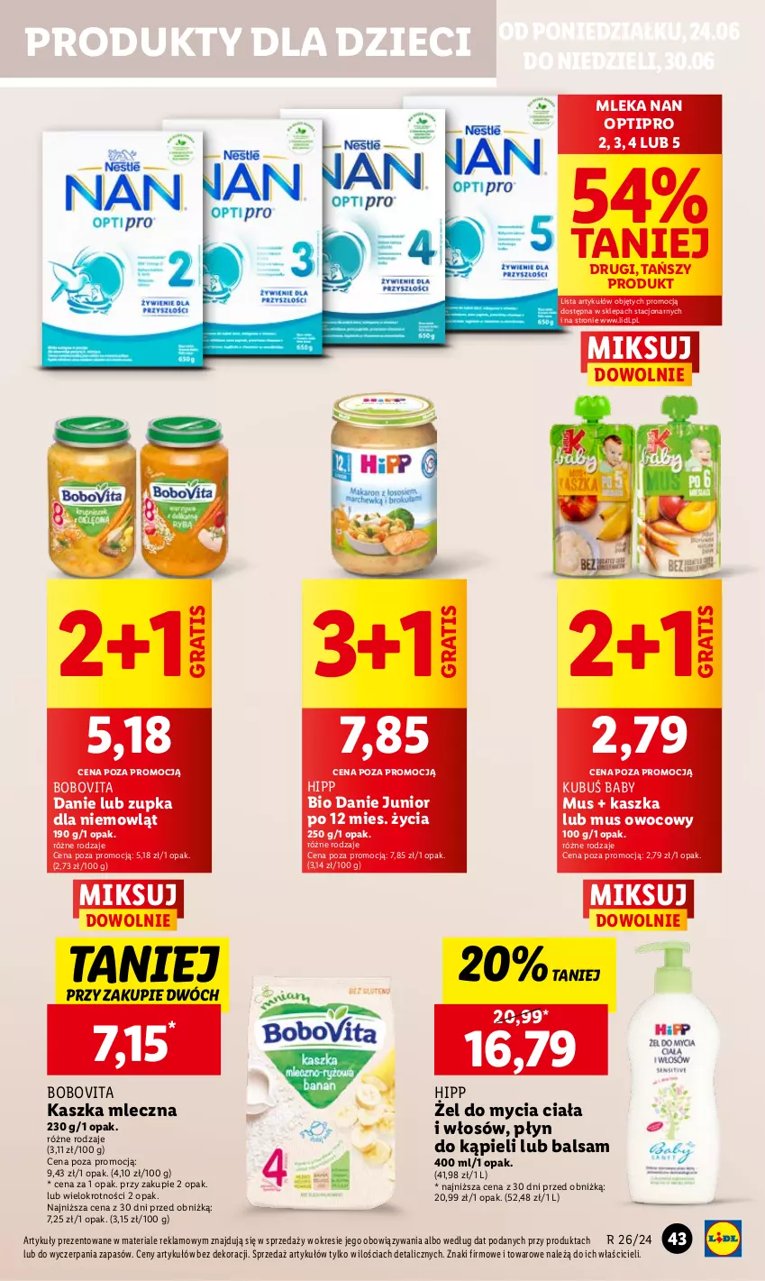 Gazetka promocyjna Lidl - GAZETKA - ważna 24.06 do 26.06.2024 - strona 51 - produkty: BoboVita, Dzieci, Gra, HiPP, Kubuś, Mus, NAN Optipro, Płyn do kąpieli