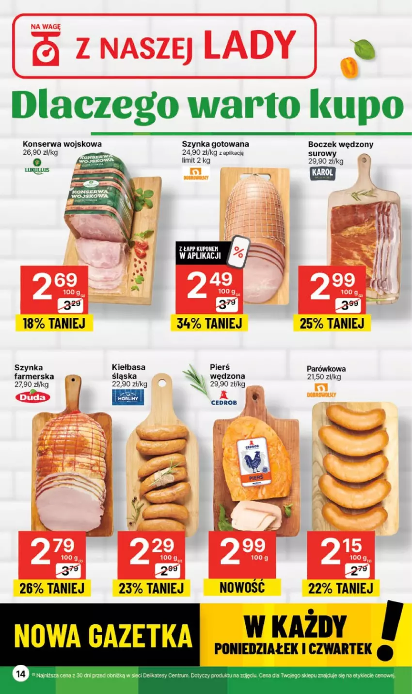 Gazetka promocyjna Delikatesy Centrum - Gazetka DC39 czw-sr - ważna 05.10 do 11.10.2023 - strona 14 - produkty: Boczek, Fa, Kiełbasa, Rum, Ser, Szynka