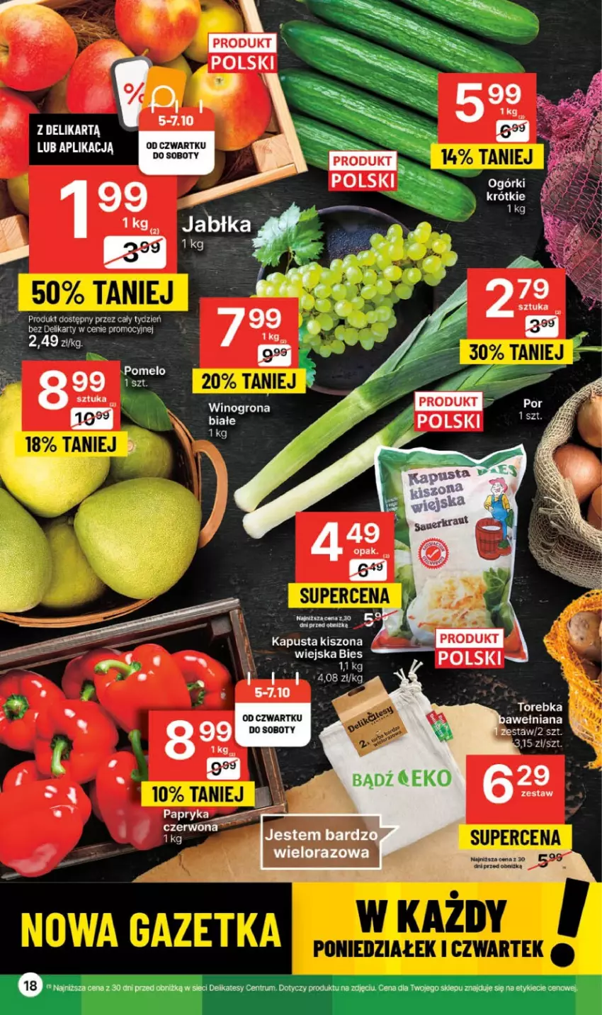 Gazetka promocyjna Delikatesy Centrum - Gazetka DC39 czw-sr - ważna 05.10 do 11.10.2023 - strona 18 - produkty: Acer, Jabłka, Papryka, Pomelo, Por, Rum, Torebka, Wino, Winogrona