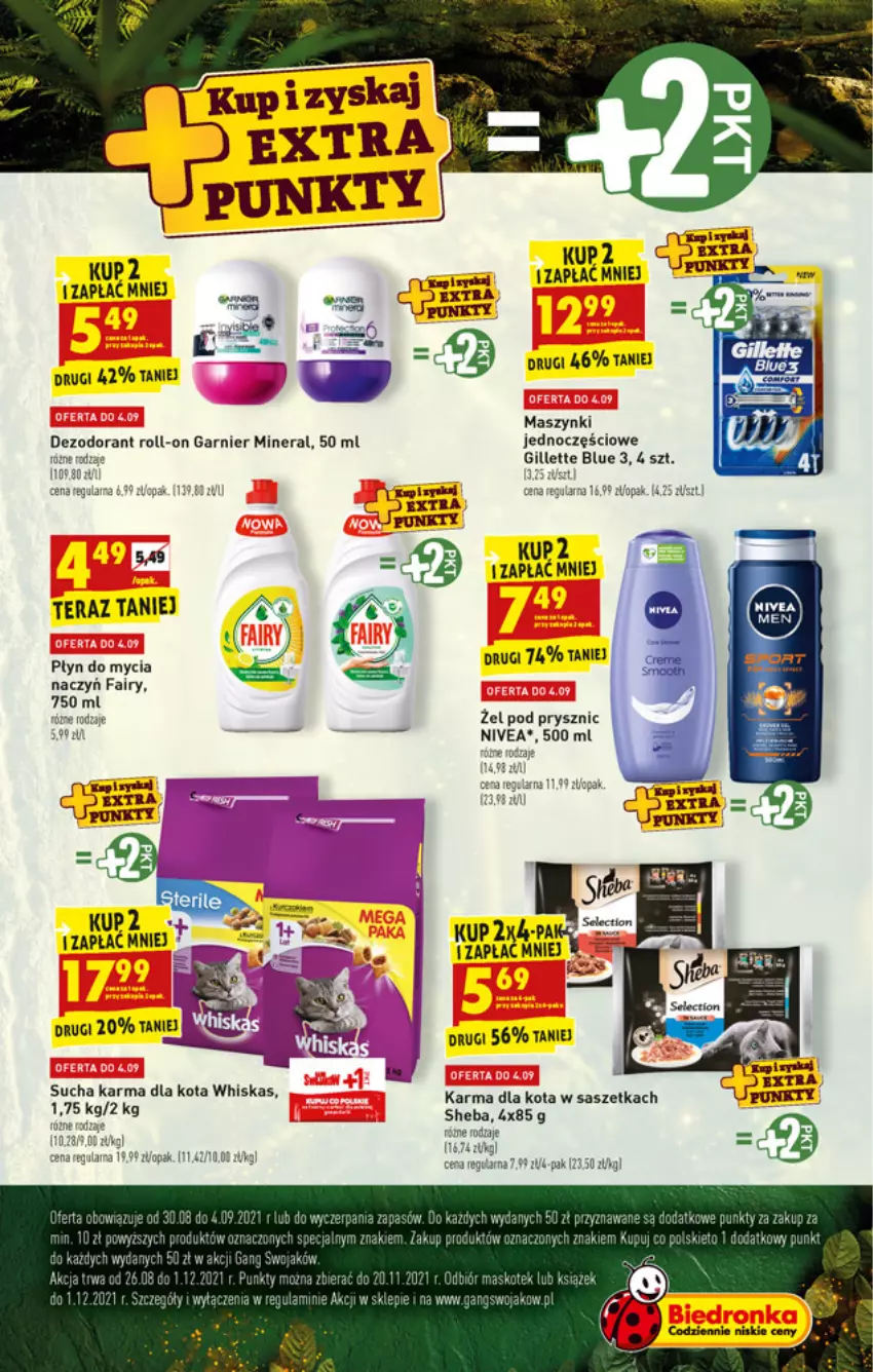 Gazetka promocyjna Biedronka - W tym tygodniu - ważna 02.09 do 08.09.2021 - strona 11 - produkty: Dezodorant, Do mycia naczyń, Fa, Fairy, Garnier, Gillette, Nivea, Płyn do mycia, Płyn do mycia naczyń, Sheba, Sucha karma, Tera, Whiskas