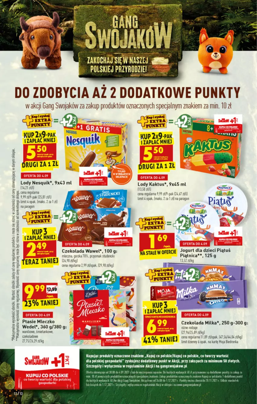 Gazetka promocyjna Biedronka - W tym tygodniu - ważna 02.09 do 08.09.2021 - strona 12 - produkty: Czekolada, Dron, Dzieci, Jogurt, Kaktus, Kret, LG, Lody, Miecz, Mięta, Milka, Mleczko, Nesquik, Ptasie mleczko, Sok, Tera, Wawel