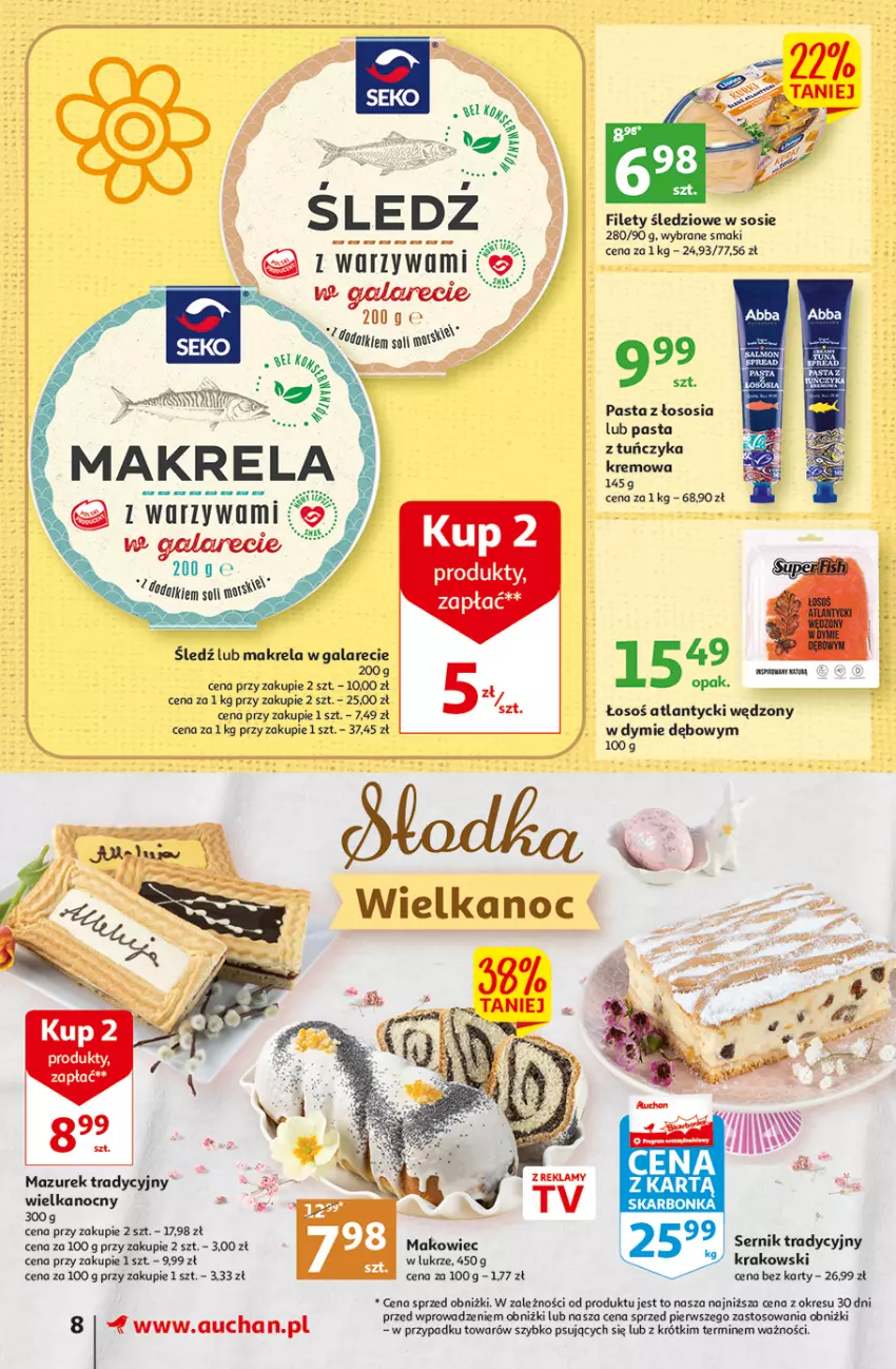 Gazetka promocyjna Auchan - Gazetka Wielkanoc na Twoim stole Supermarket Auchan - ważna 30.03 do 08.04.2023 - strona 8 - produkty: Gala, Makowiec, Makrela w galarecie, O nas, Odol, Ser, Sos, Tuńczyk, Warzywa