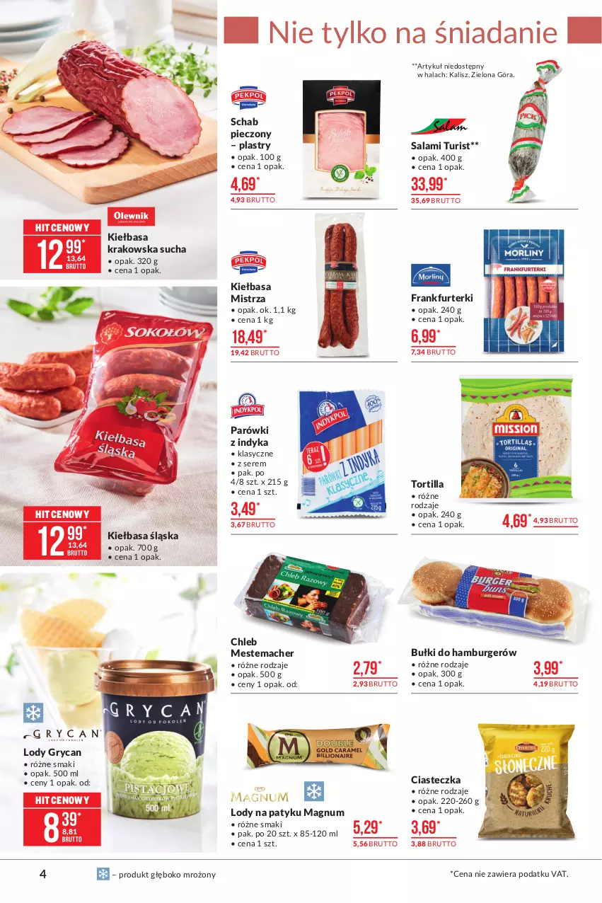 Gazetka promocyjna Makro - [Oferta promocyjna] Artykuły spożywcze - ważna 18.05 do 31.05.2021 - strona 4 - produkty: Burger, Chleb, Frankfurterki, Gry, Hamburger, Kiełbasa, Kiełbasa krakowska, Kiełbasa śląska, Lody, Parówki, Parówki z indyka, Piec, Salami, Schab pieczony, Ser, Tortilla