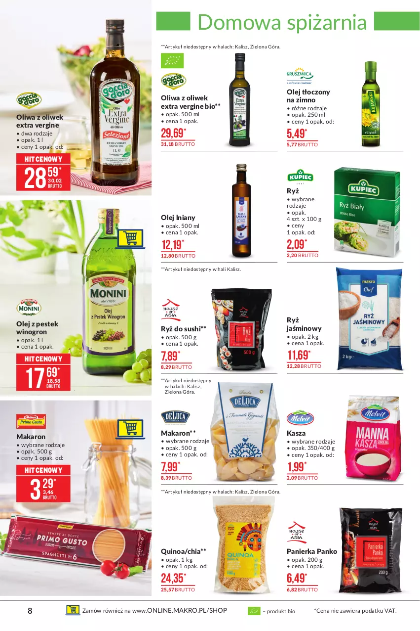 Gazetka promocyjna Makro - [Oferta promocyjna] Artykuły spożywcze - ważna 18.05 do 31.05.2021 - strona 8 - produkty: Chia, Gin, Kasza, Makaron, Olej, Oliwa z oliwek, Quinoa, Ryż, Ryż do sushi, Stek, Sushi, Wino