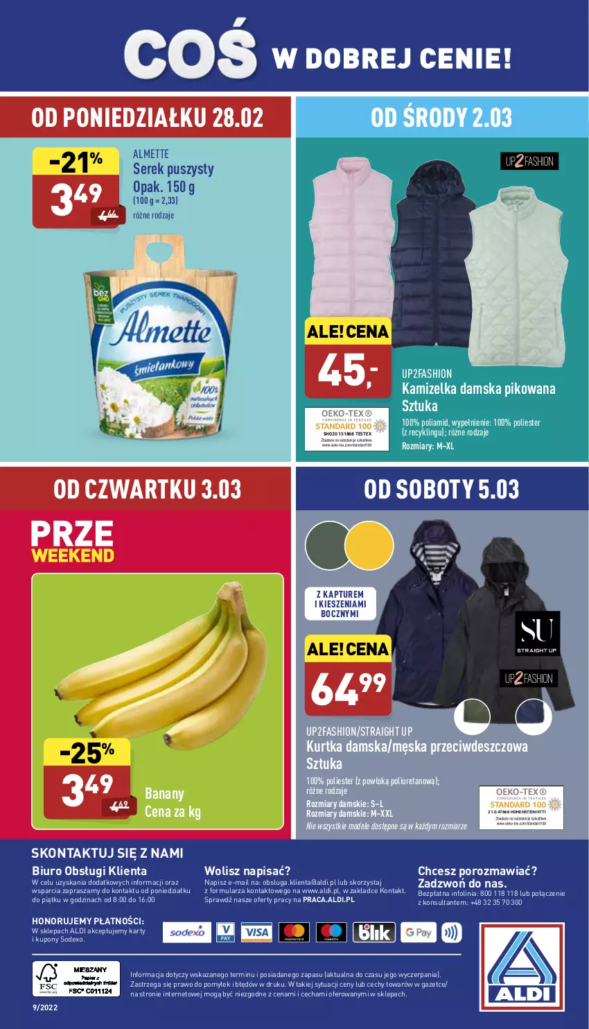 Gazetka promocyjna Aldi - Katalog spożywczy - ważna 28.02 do 05.03.2022 - strona 28 - produkty: Almette, Banany, Biuro, Fa, Kamizelka, Kurtka, O nas, Por, Ser, Serek, Serek puszysty