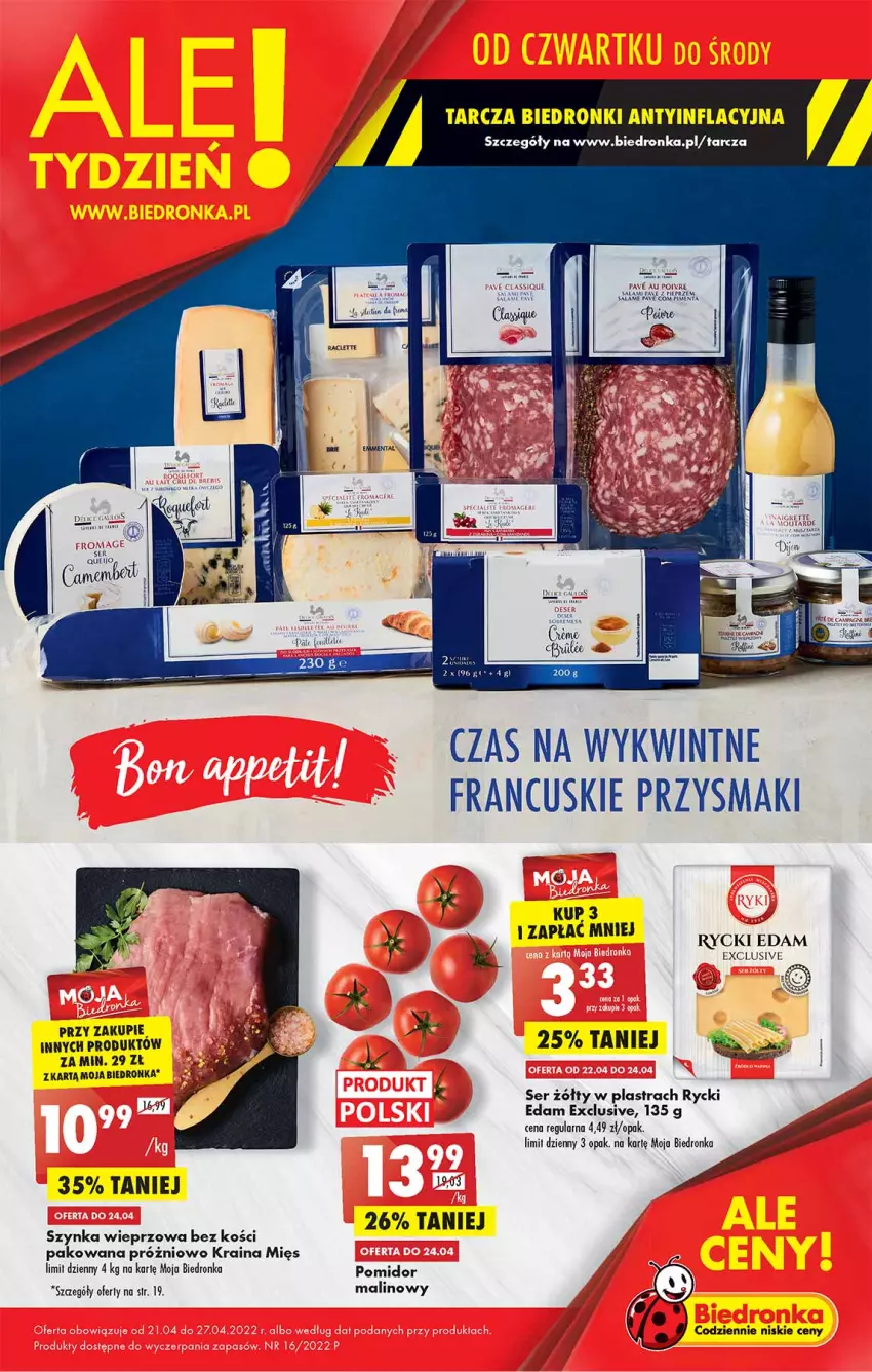 Gazetka promocyjna Biedronka - W tym tygodniu - ważna 21.04 do 27.04.2022 - strona 1 - produkty: Dron, Edam, Fa, LG, Przysmaki, Rycki Edam, Ser, Szynka, Szynka wieprzowa