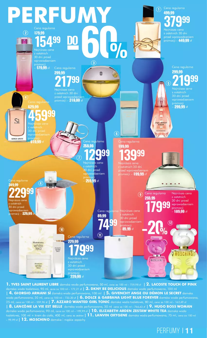 Gazetka promocyjna Super Pharm - Gazetka - ważna 27.11 do 11.12.2023 - strona 11 - produkty: Azzaro, Bell, DKNY, Elizabeth Arden, Giorgio Armani, Givenchy, Hugo Boss, Krem do ciała, Lacoste, Lancôme, Lanvin, Laur, Moschino, Perfum, Woda, Woda perfumowana, Woda toaletowa, Yves Saint Laurent