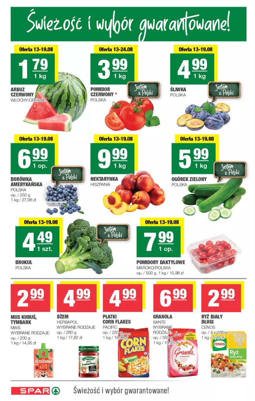 Gazetka promocyjna Spar - Spar - ważna 10.08 do 20.08.2025 - strona 2 - produkty: Arbuz, Borówka, Cenos, Cif, Corn flakes, Dżem, Gra, Granola, Herbapol, Kubuś, Mus, Nektar, Nektarynka, Ogórek, Pomidory, Ryż, Ryż biały, Sante, Tymbark