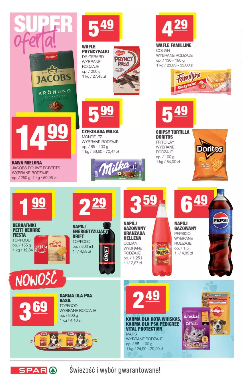 Gazetka promocyjna Spar - Spar - ważna 10.08 do 20.08.2025 - strona 6 - produkty: Chipsy, Czekolada, Dr Gerard, Fa, Hellena, Jacobs, Kawa, Kawa mielona, Milka, Napój, Napój gazowany, Oranżada, Pepsi, Top, Tortilla, Wafle