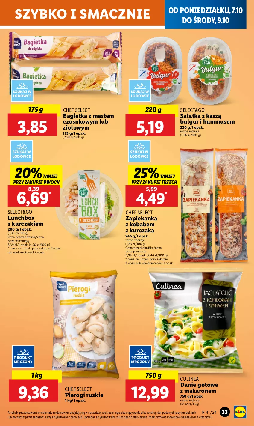 Gazetka promocyjna Lidl - GAZETKA - ważna 07.10 do 09.10.2024 - strona 41 - produkty: Bagietka, Bulgur, Danie gotowe, Hummus, Kebab, Kurczak, LG, Makaron, Mus, Pierogi, Sałat, Sałatka, Zapiekanka