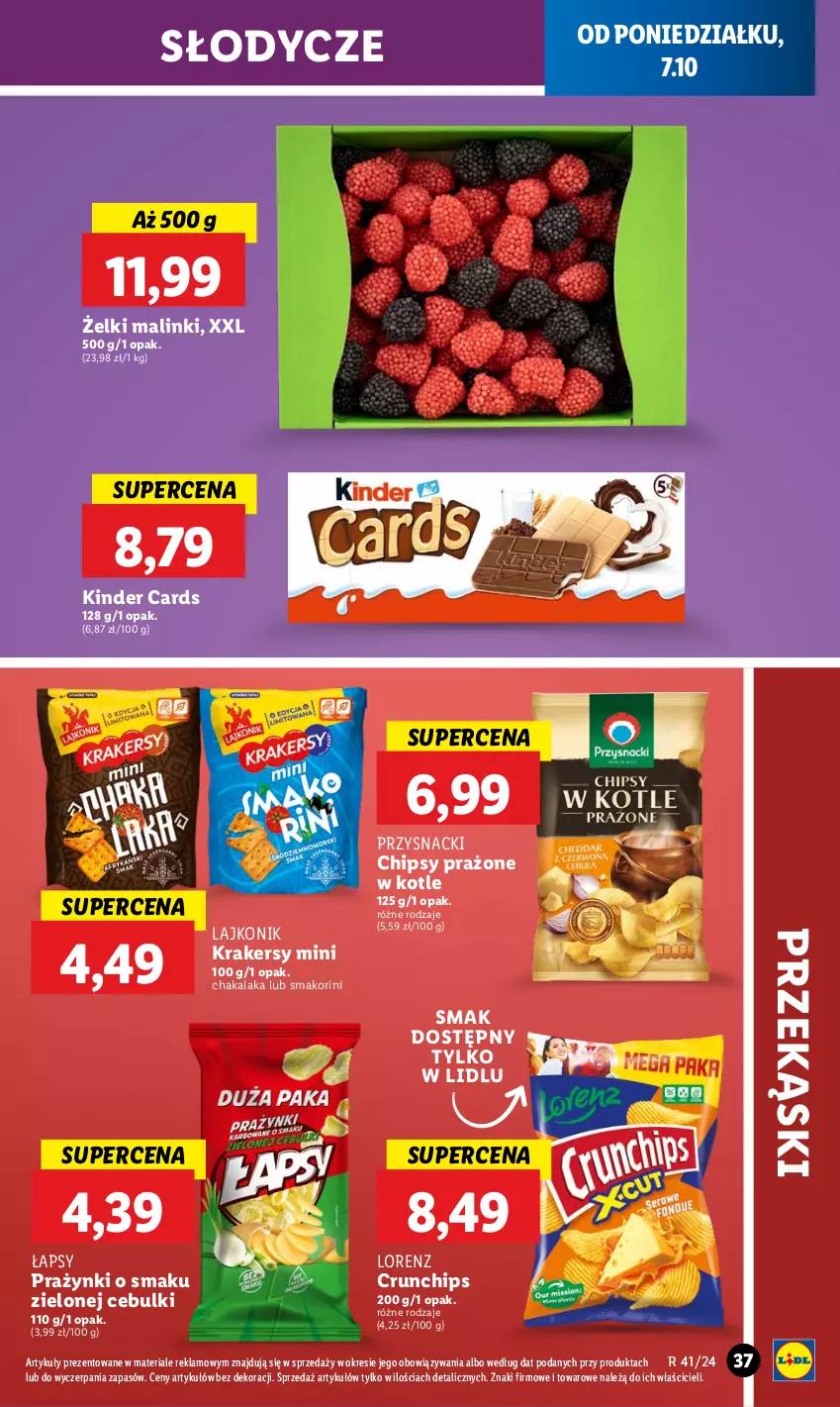 Gazetka promocyjna Lidl - GAZETKA - ważna 07.10 do 09.10.2024 - strona 45 - produkty: Chipsy, Crunchips, Kinder, Krakersy, Lajkonik, Lorenz, Przysnacki