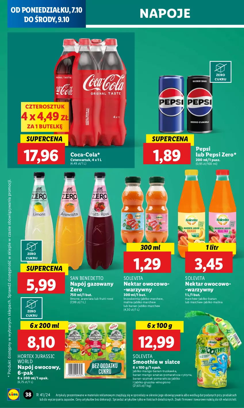 Gazetka promocyjna Lidl - GAZETKA - ważna 07.10 do 09.10.2024 - strona 46 - produkty: Ananas, Coca-Cola, Hortex, Jurassic World, Mango, Napój, Napój gazowany, Napoje, Nektar, Pepsi, Smoothie, Szpinak, Wino