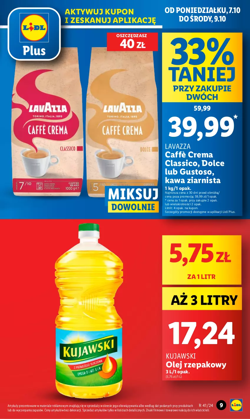 Gazetka promocyjna Lidl - GAZETKA - ważna 07.10 do 09.10.2024 - strona 9 - produkty: Kawa, Kawa ziarnista, Kujawski, Lavazza, Olej, Olej rzepakowy