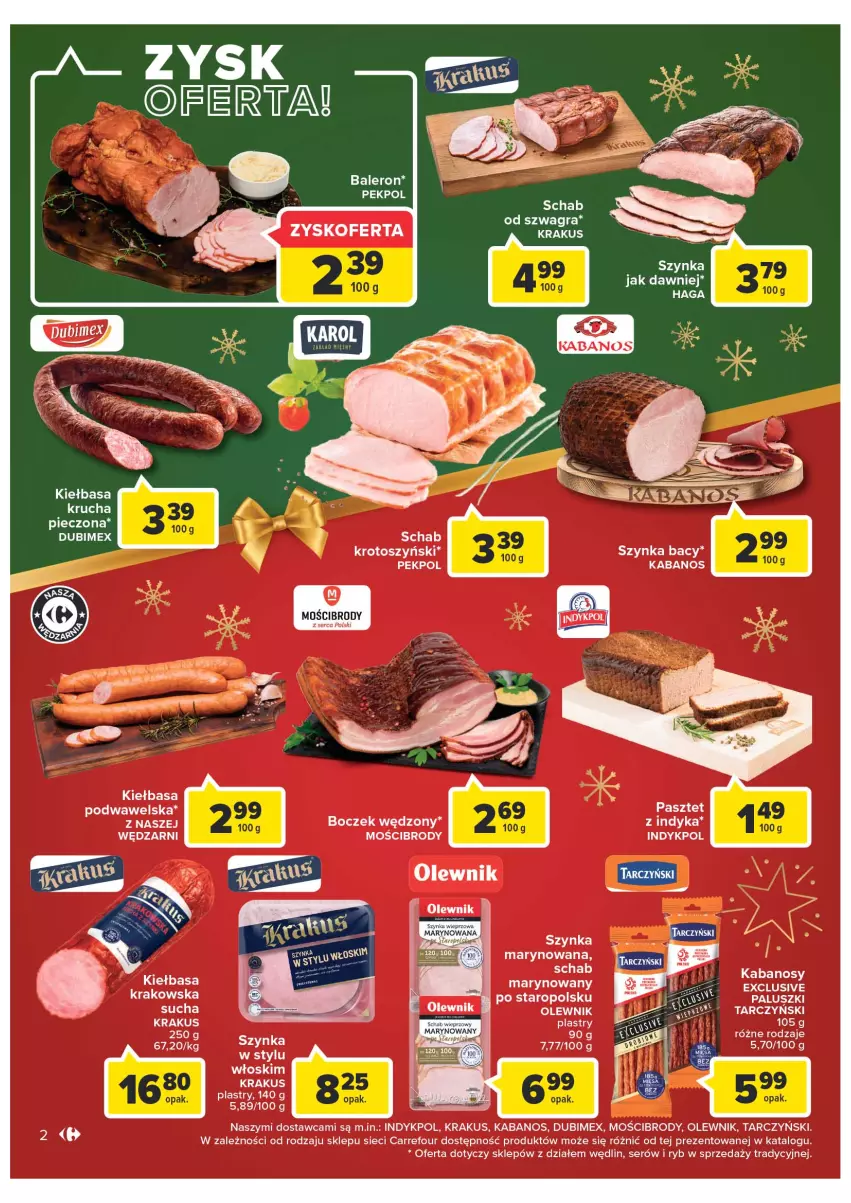 Gazetka promocyjna Carrefour - Gazetka Gazetka Market Gorzów Wielkopolski - ważna 19.12 do 24.12.2022 - strona 2 - produkty: Boczek, Gra, Kabanos, Kiełbasa, Kiełbasa podwawelska, Krakus, Olewnik, Pekpol, Piec, Schab krotoszyński, Ser, Szynka, Tarczyński, Wawel